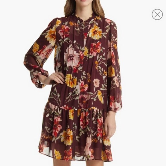 Julia Jordan Floral Long Sleeve Swing Dress Women's Size 14W - Picture 2 of 13
